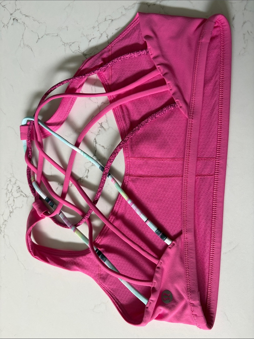 Lululemon Pink Sports Bra with Multicolor Accent Straps * XS